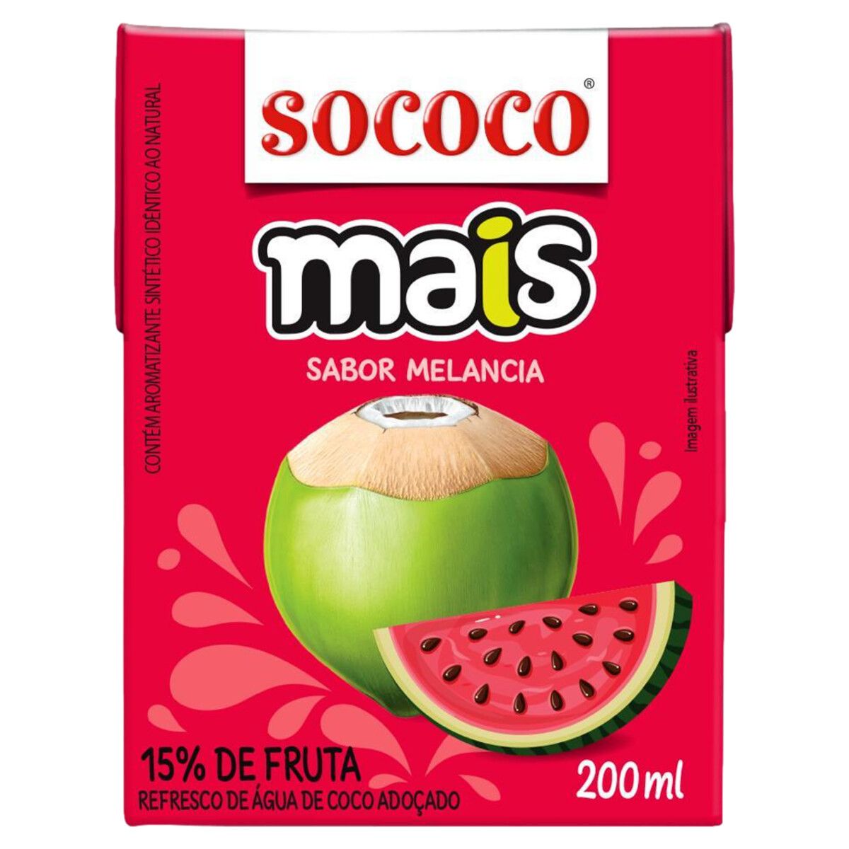 Água de Coco Sococo Mais Sabor Melancia Caixa 200ml