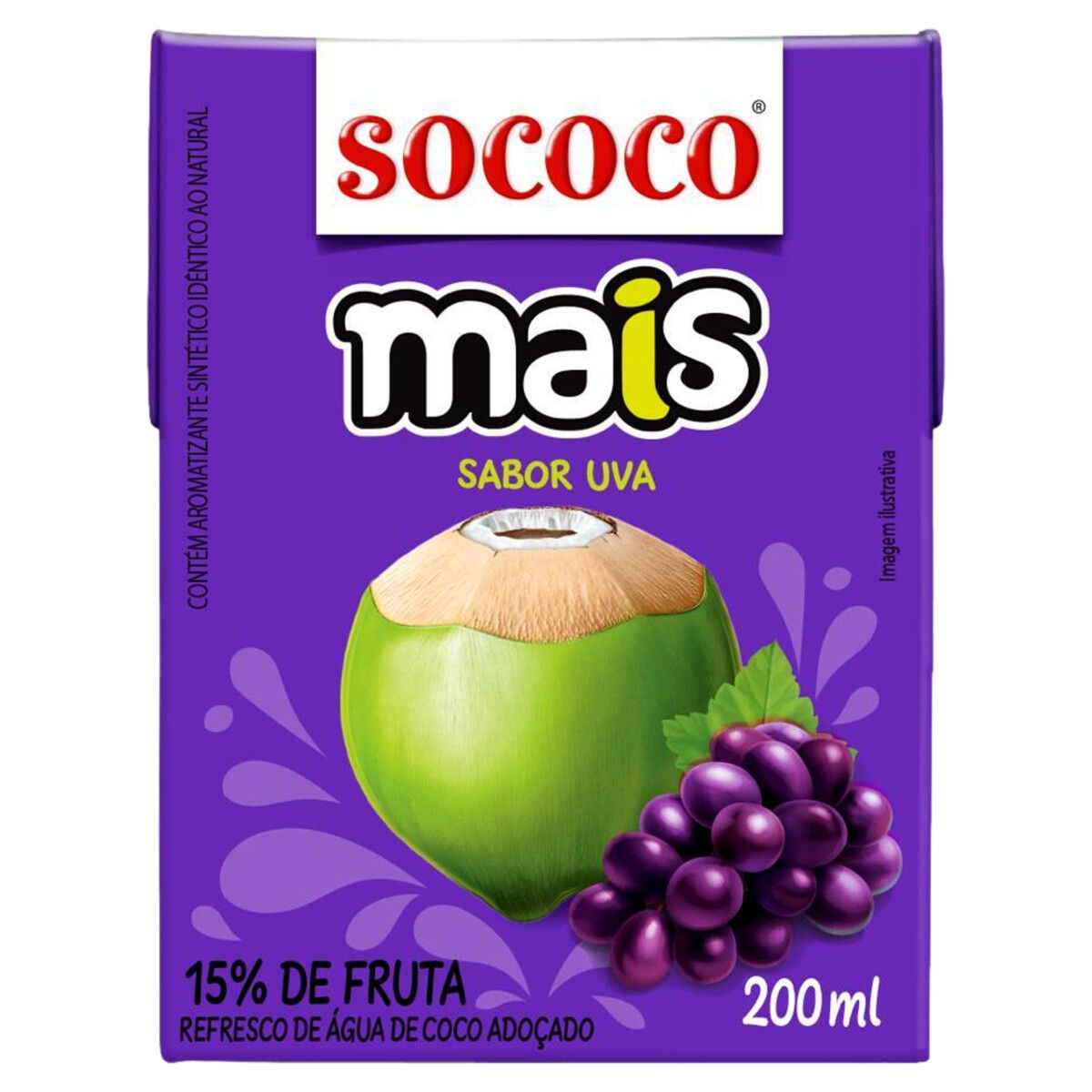 Água de Coco Sococo Mais Sabor Uva Caixa 200ml