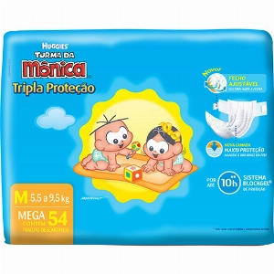 Fraldas Descartáveis Huggies Turma da Mônica Tripla Proteção Mega M 54 unidades