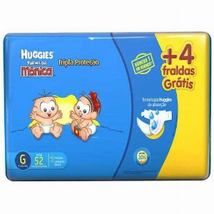 Fraldas Huggies Turma da Mônica Tripla Proteção Mega G 52 Unidades