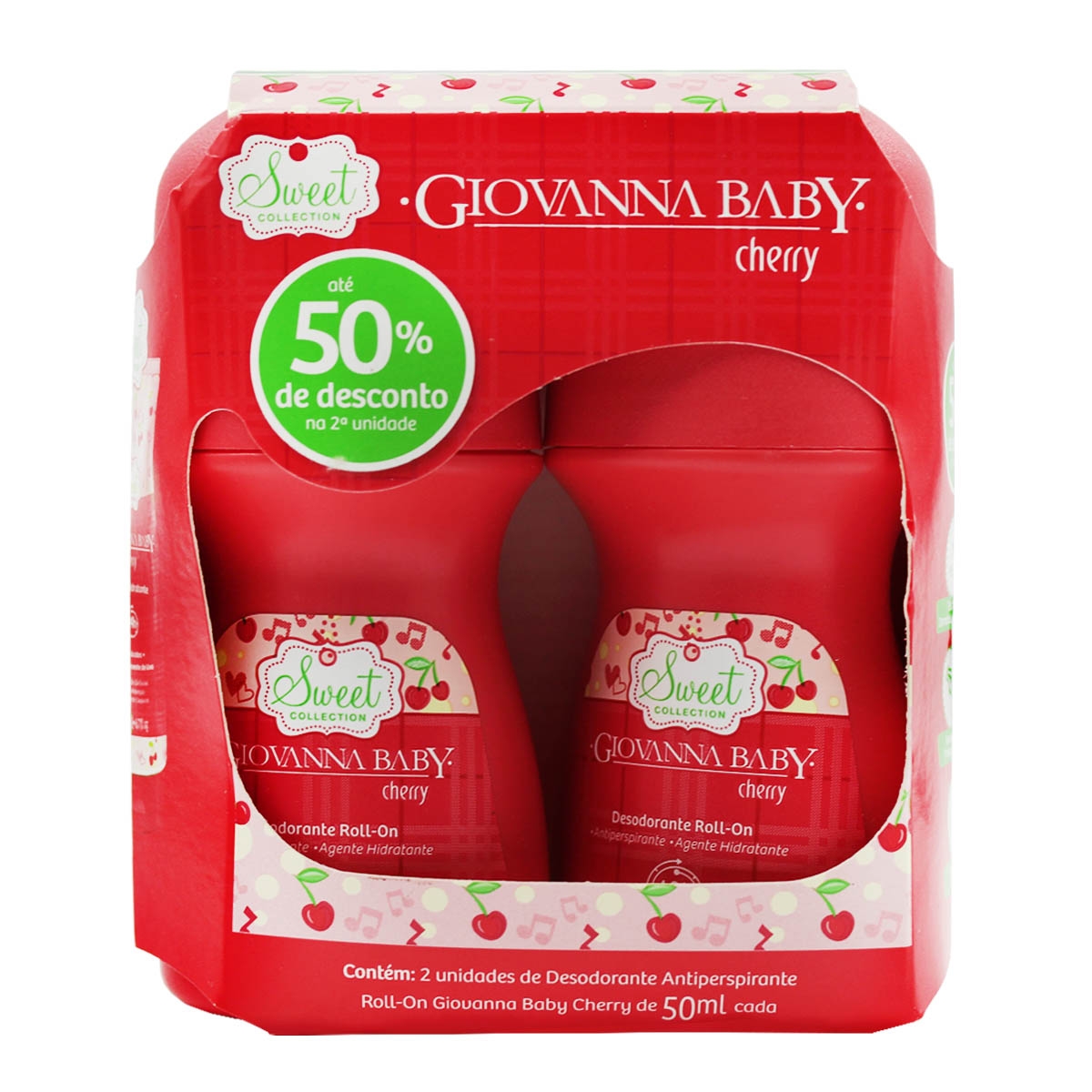 Kit Desodorante Antitranspirante Roll-On Sweet Collection Cherry Com 2 Unidades 50Ml Giovanna Baby