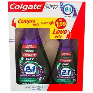 Kit Enxágue Bucal COLGATE Plax 2 em 1 Cool Mint 500ml e 250ml