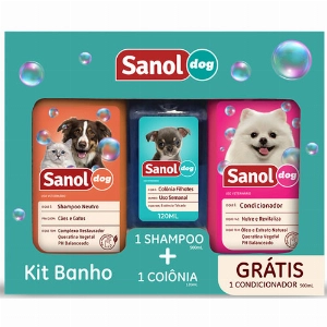 Kit Banho Sanol Dog Shampoo Neutro 500 ml + Colonia Filhote 120ml Grátis Condicionador 500ml