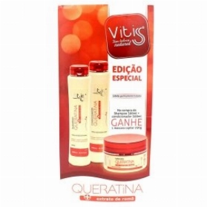 Kit Shampoo e Condicionador Vitiss Queratina 500ml Cada Grátis Máscara 250g Queratina