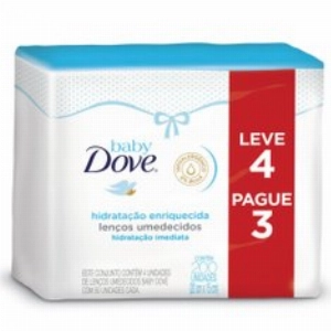 Lenços Umedecidos Baby DOVE Hidratação Enriquecida Leve 4 pague 3 Pacote com 200 Unid