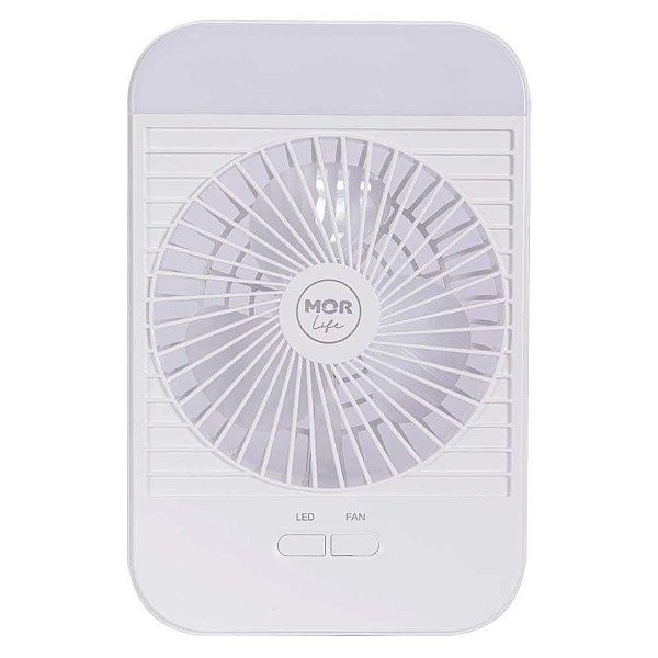 Mini Ventilador Portátil Com Luminária Mor Ref.009501 Branco