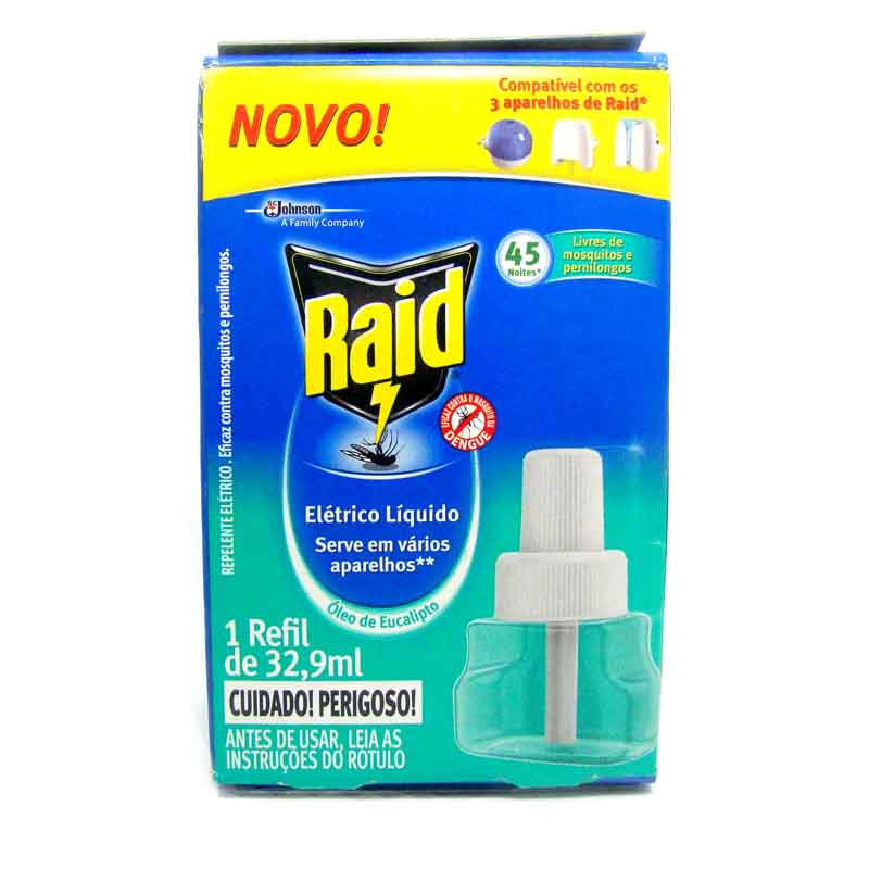 Repelente Raid Elétrico Líquido 45 Noites óleo de Eucalipto Refil 32,9 Ml